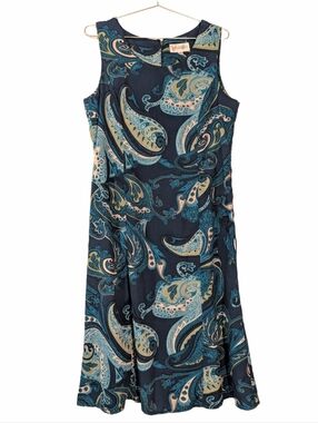 Studio I Navy and Teal Paisley Midi Dress